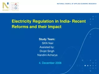 Electricity Regulation in India- Recent Reforms and their Impact