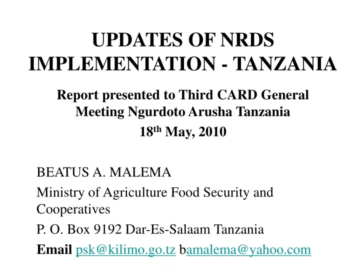 updates of nrds implementation tanzania