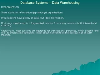 Database Systems – Data Warehousing