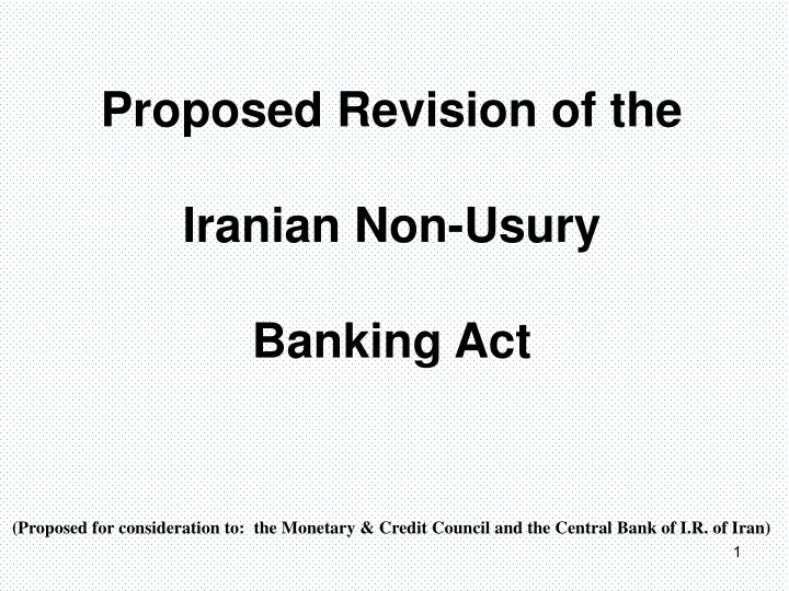 proposed revision of the iranian non usury
