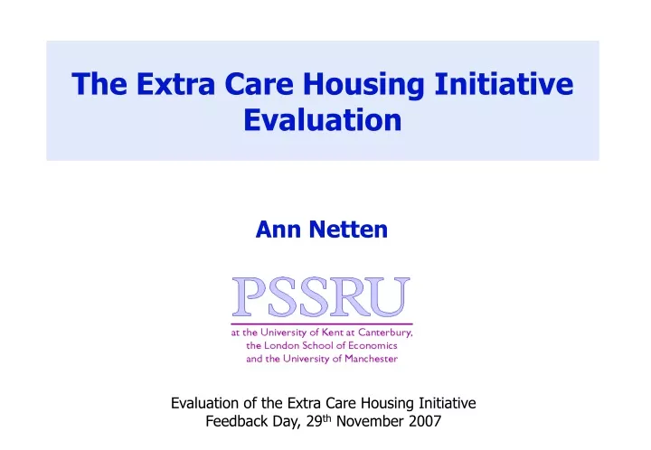 the extra care housing initiative evaluation