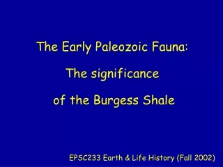 The Early Paleozoic Fauna: The significance  of the Burgess Shale