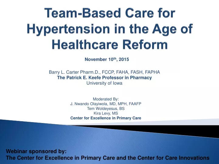 team based care for hypertension in the age of healthcare reform