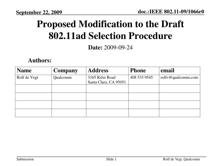 proposed modification to the draft 802 11ad selection procedure