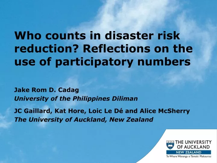 who counts in disaster risk reduction reflections on the use of participatory numbers