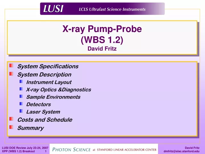 x ray pump probe wbs 1 2 david fritz
