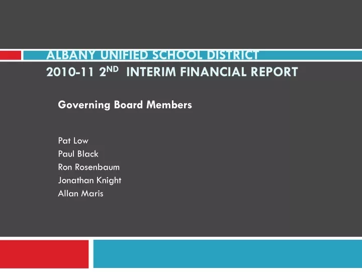 albany unified school district 2010 11 2 nd interim financial report
