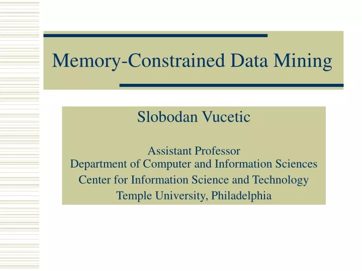 memory constrained data mining