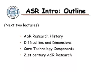 ASR Intro: Outline