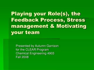 Playing your Role(s), the Feedback Process, Stress management &amp; Motivating your team