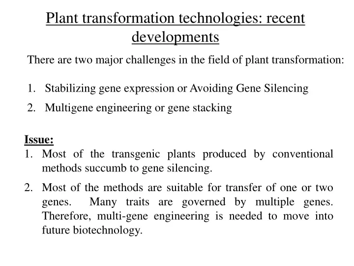 plant transformation technologies recent