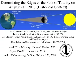 Determining the Edges of the Path of Totality on August 21 st , 2017 (Historical Context)