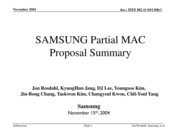 samsung partial mac proposal summary