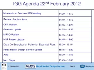 IGG Agenda 22 nd  February 2012
