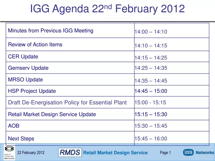 igg agenda 22 nd february 2012