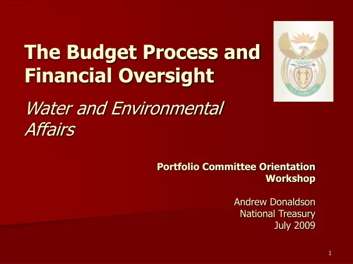 portfolio committee orientation workshop andrew donaldson national treasury july 2009