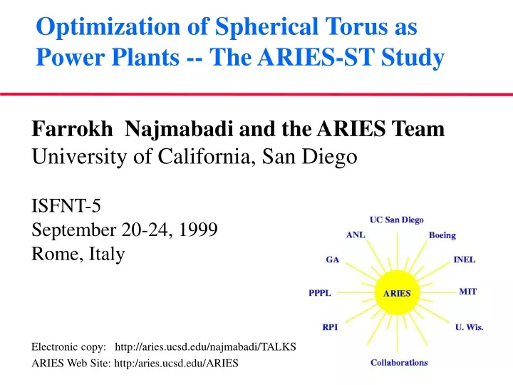 optimization of spherical torus as power plants the aries st study