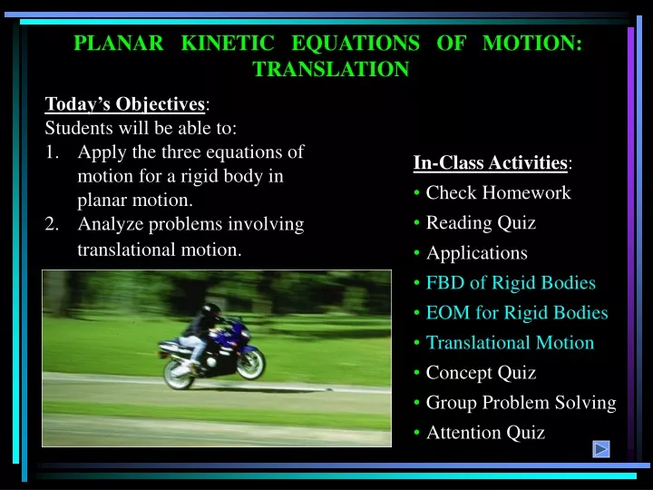 planar kinetic equations of motion translation