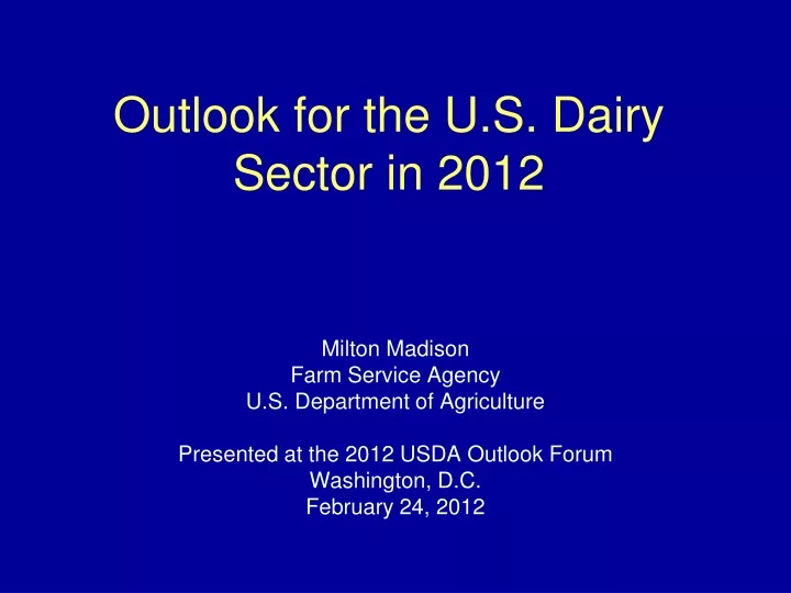 outlook for the u s dairy sector in 2012