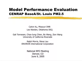 Model Performance Evaluation   CENRAP BaseA/St. Louis PM2.5