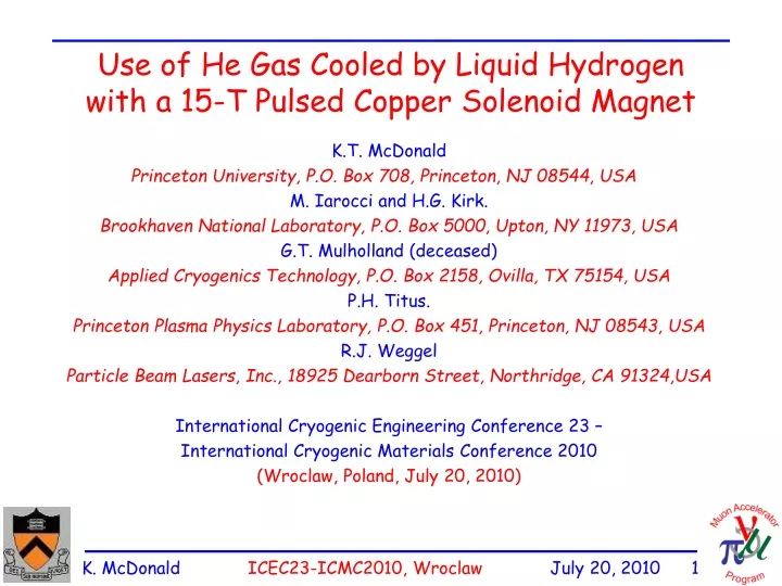 use of he gas cooled by liquid hydrogen with a 15 t pulsed copper solenoid magnet