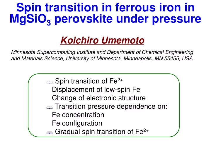 spin transition in ferrous iron in mgsio
