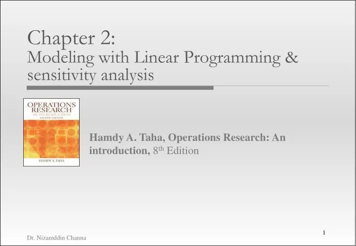 chapter 2 modeling with linear programming sensitivity analysis