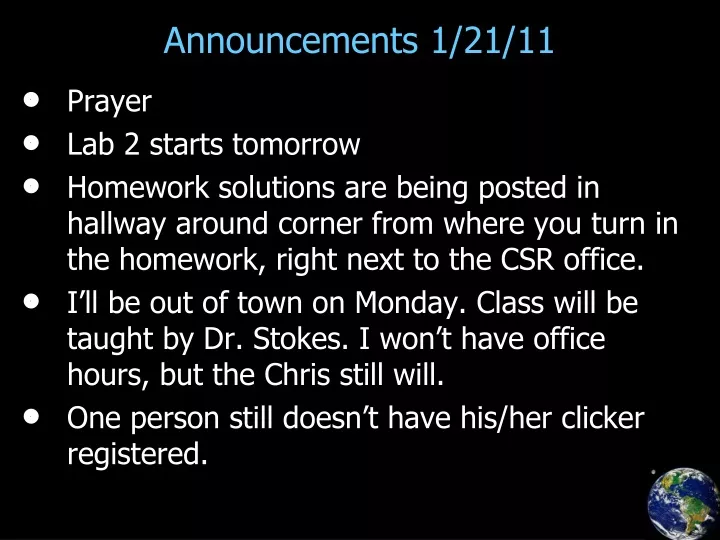 announcements 1 21 11