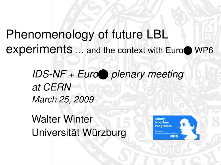 phenomenology of future lbl experiments and the context with euro n wp6