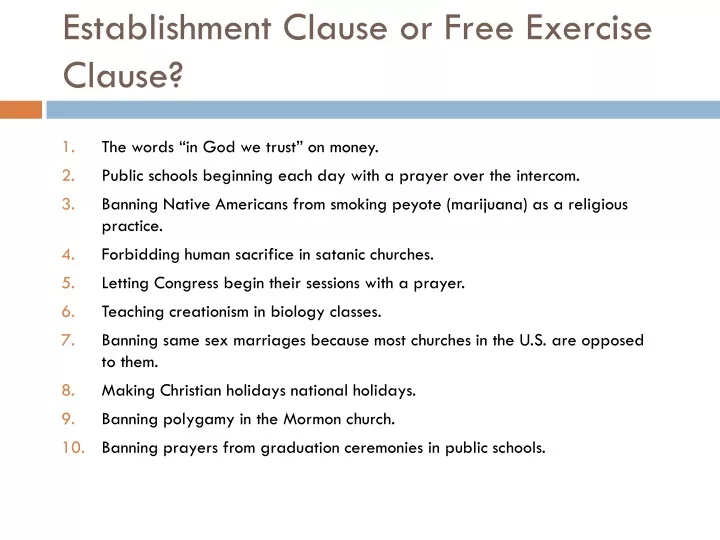 establishment clause or free exercise clause