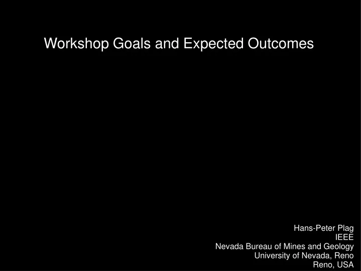 workshop goals and expected outcomes