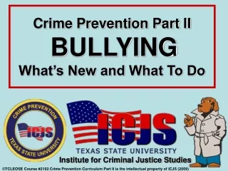 Crime Prevention Part II  BULLYING What’s New and What To Do