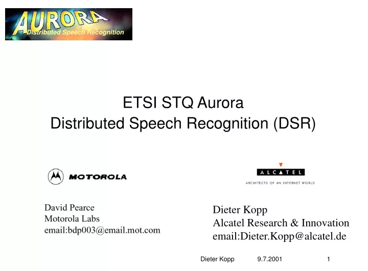 etsi stq aurora distributed speech recognition dsr