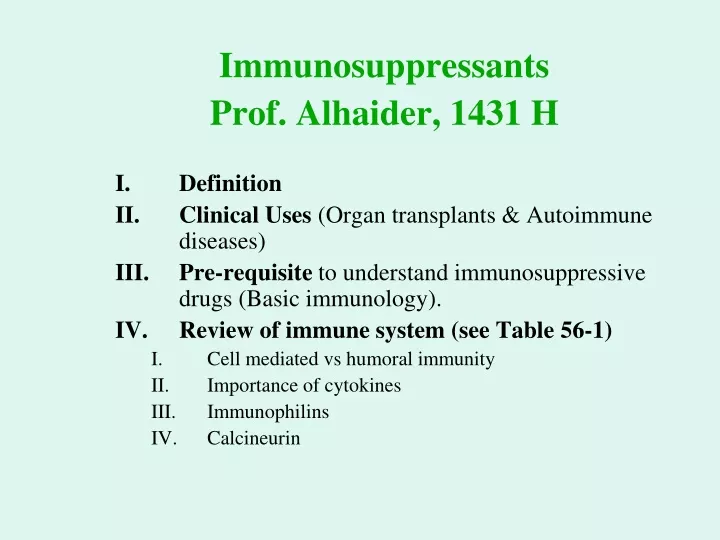 immunosuppressants prof alhaider 1431