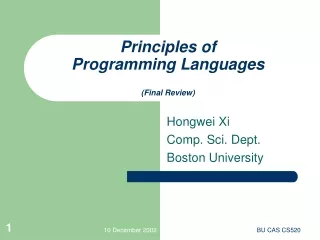 Principles of  Programming Languages (Final Review)