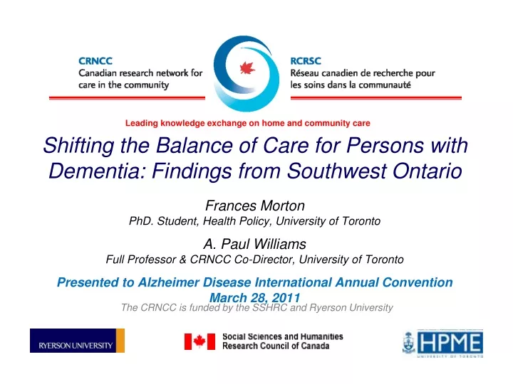 shifting the balance of care for persons with