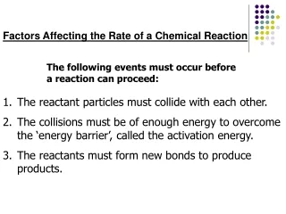 Factors Affecting the Rate of a Chemical Reaction