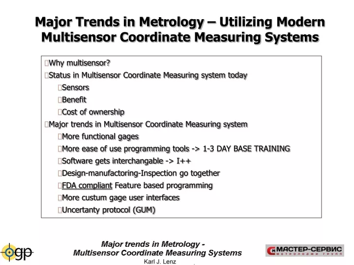 major trends in metrology utilizing modern multisensor coordinate measuring systems