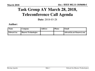 Task Group AY March 28, 2018, Teleconference Call Agenda