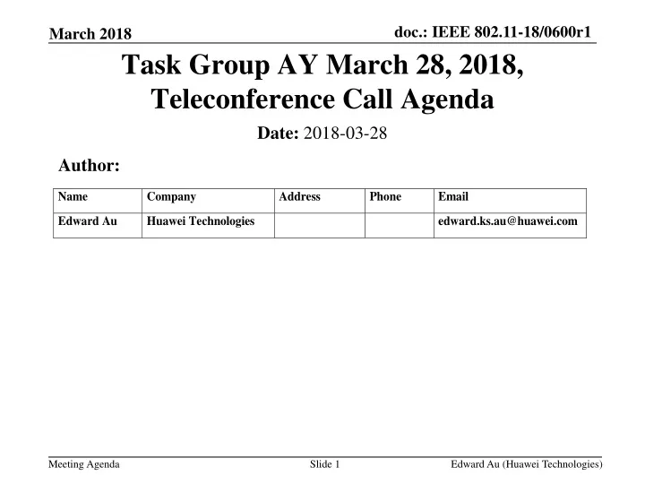 task group ay march 28 2018 teleconference call agenda