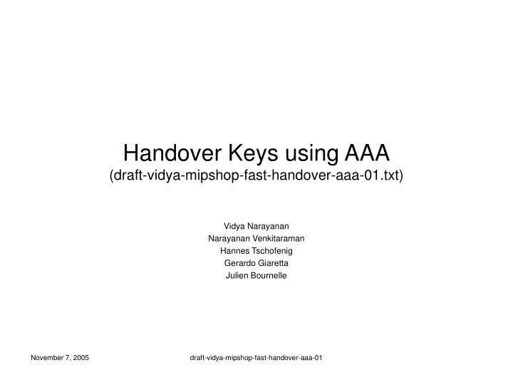 handover keys using aaa draft vidya mipshop fast handover aaa 01 txt