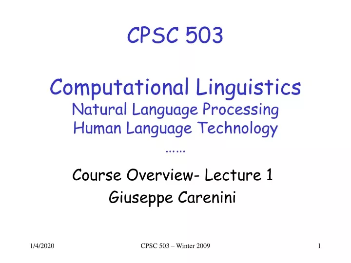 cpsc 503 computational linguistics natural language processing human language technology