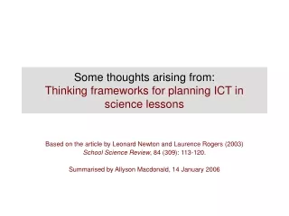 Some thoughts arising from: Thinking frameworks for planning ICT in science lessons