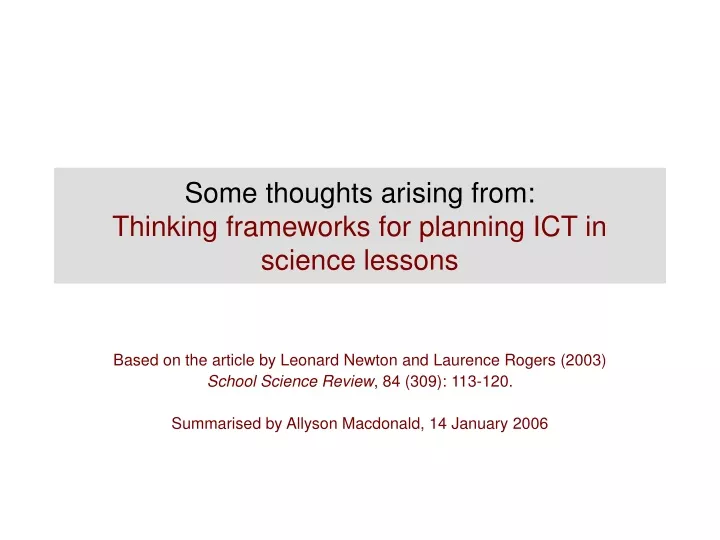 some thoughts arising from thinking frameworks for planning ict in science lessons