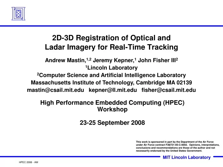 2d 3d registration of optical and ladar imagery for real time tracking