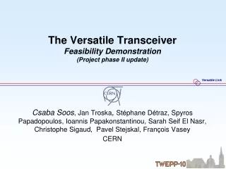 The Versatile Transceiver Feasibility Demonstration (Project phase II update)