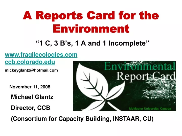 a reports card for the environment