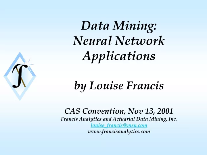 data mining neural network applications by louise