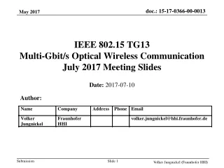 IEEE 802.15 TG13  Multi-Gbit/s Optical Wireless Communication  July 2017 Meeting Slides