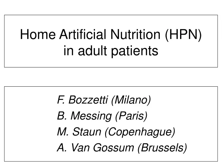 home artificial nutrition hpn in adult patients